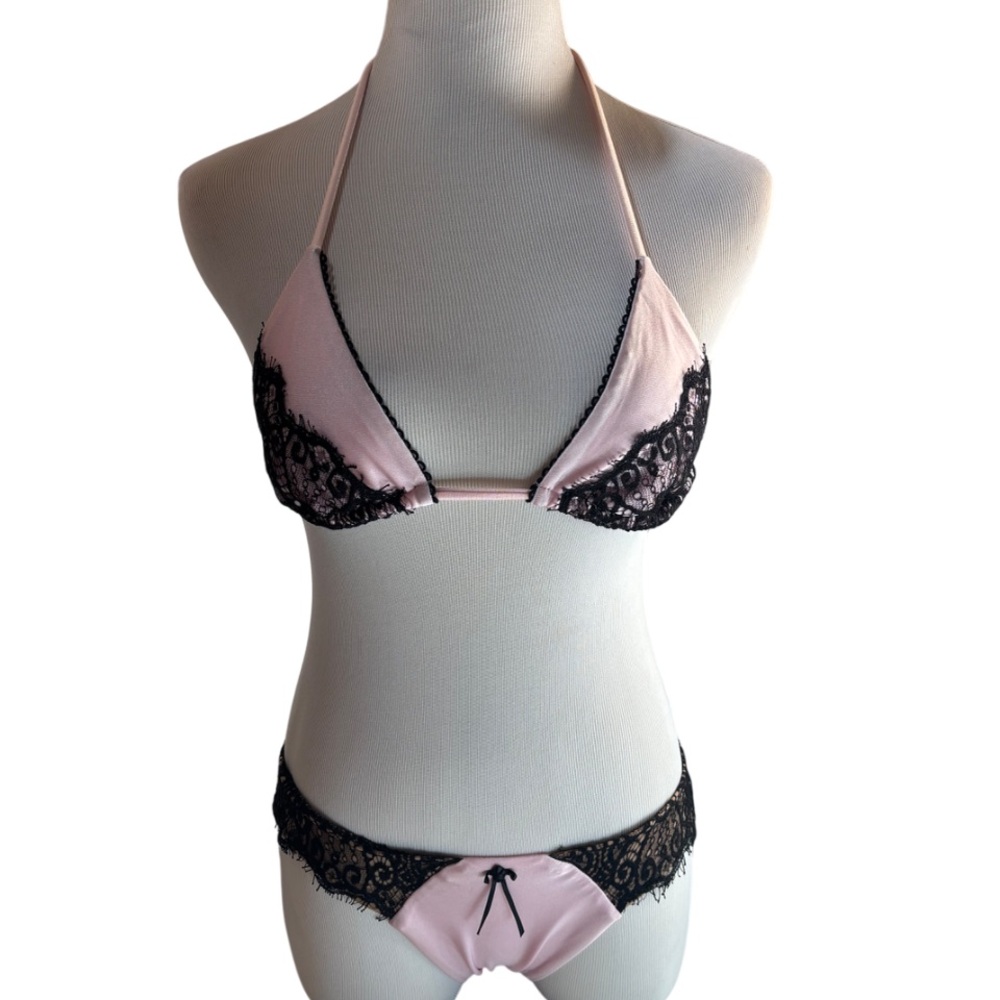 Beach Bunny Pink and Black Lace Bikini Swimsuit Set Size M / L